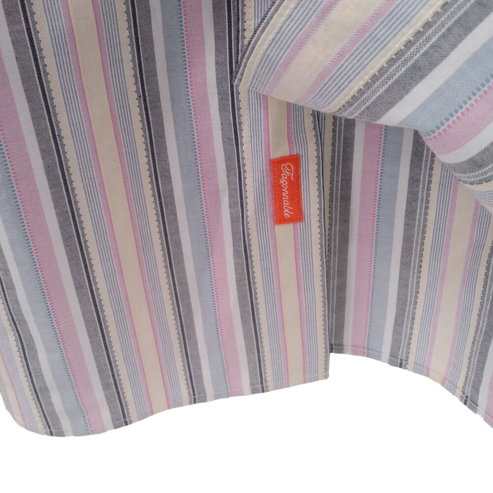 Faconnable Mens Striped Shirt Size L Large Pastel Button Front Pocket Preppy - Picture 6 of 13